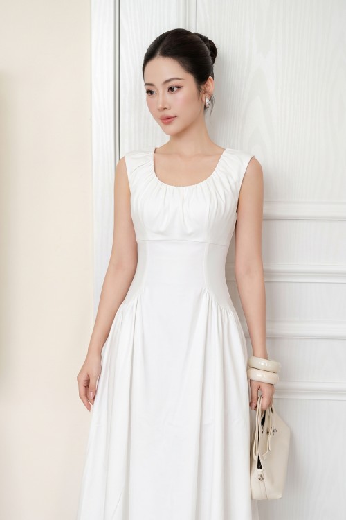 Sixdo White Woven Flared Dress